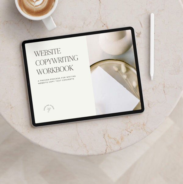 Website Copywriting Workbook - iPad Pro with Coffee Mockup